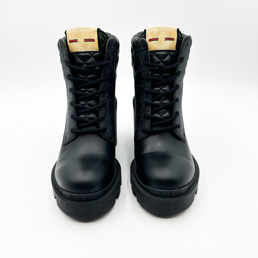 Gucci Boots GG Supreme Apollo Lug Sole Black Leather Canvas 37, 7 - Picture 4 of 14